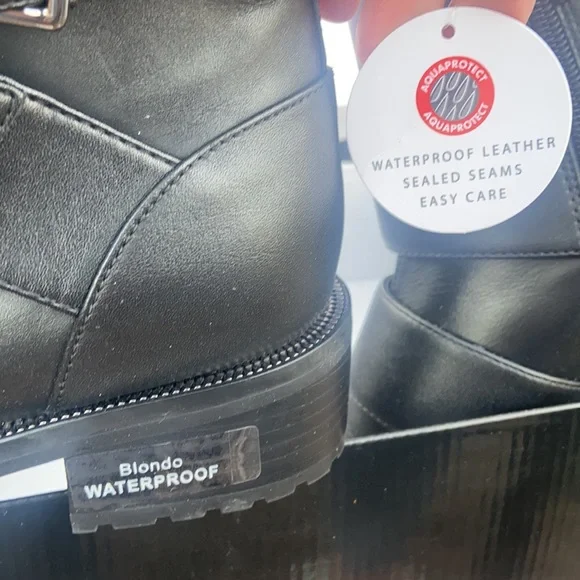 ☔️ New Blondo Black Leather Combat Booties WATERPROOF ☔️ - Picture 11 of 16